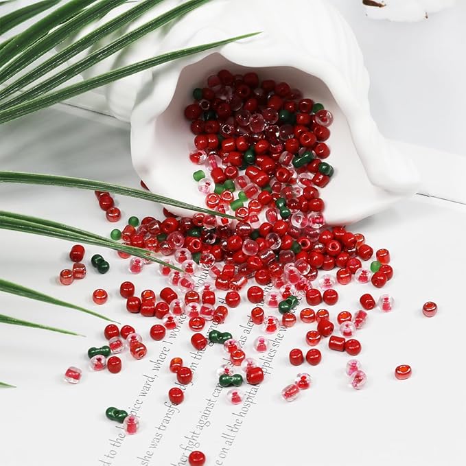 Bulk 4mm Red & Green Seed Beads for Jewelry Making 110 Grams About 1600pcs,6/0 Glass Craft for Making Earrings, Bracelets, Pendants, Waist Jewelry, DIY Handmade Seed Beads(Red & Green Mix)