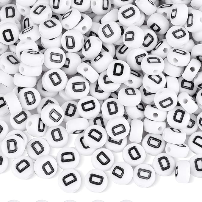 500 Pcs Letter Beads, 4 X 7 mm White Round Acrylic Alphabet Beads for Jewelry Making, Letter D Bead for DIY Friendship Bracelets Necklaces Making
