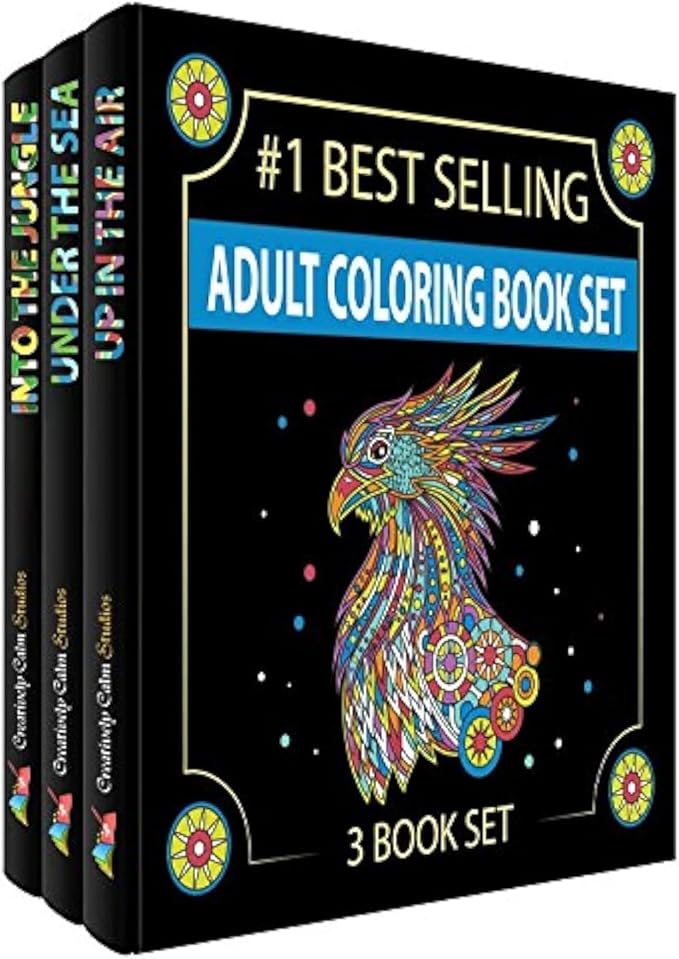 Adult Coloring Books Set.Three Books! Designs from The Sky, Land & Sea. Coloring Books for Adults Relaxation