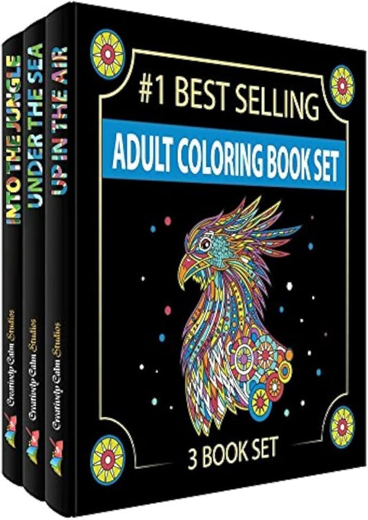 Adult Coloring Books Set.Three Books! Designs from The Sky, Land & Sea. Coloring Books for Adults Relaxation