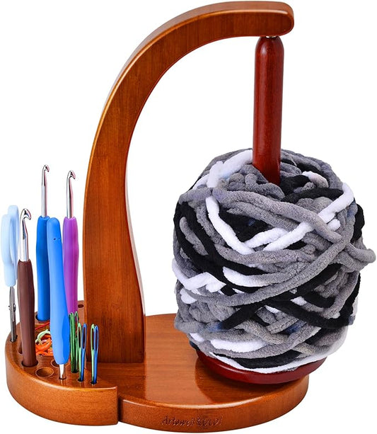 ULOI Crochet Yarn Holder - Upgrade with Crochet Accessories Storage Attachment, Magnetic Wooden Yarn Storage for Knitting Accessories, Perfect for Crocheting and Knitting Projects, Mahogany Finish