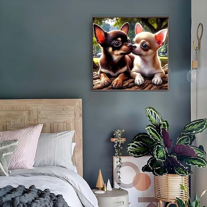 GEMFAMILY Animals Diamond Art Kits for Adults,Chihuahuas Dog 5D Diamond Painting kit for Beginner,DIY Full Round Drill Diamond Gem Art Crafts for and Home Wall Decoration 13.8 x 13.8 inch