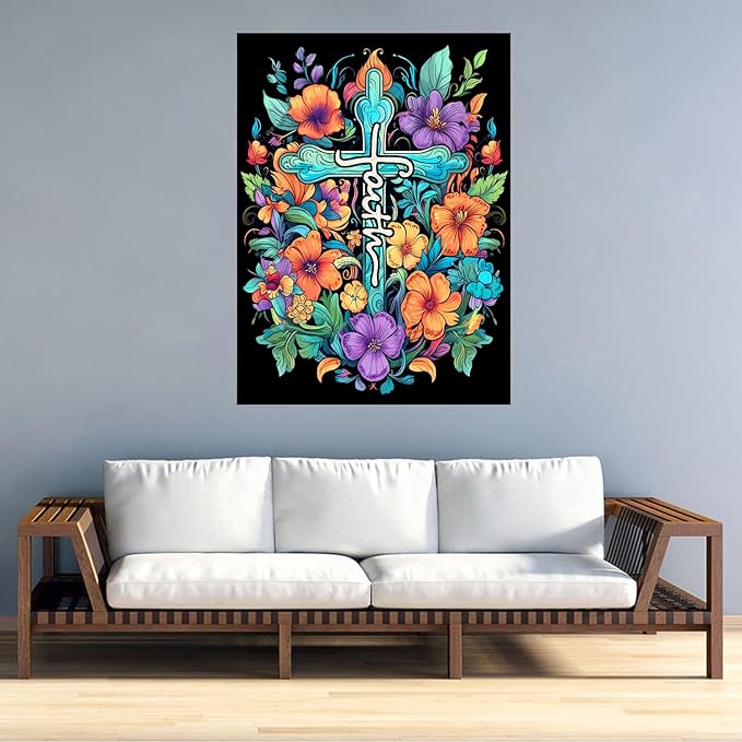 Cross Flowers Diamond Painting Kits for Adults Beginners - Christ Crosses Diamond Art Kits for Adults, Full Drill DIY 5D Diamond Painting Flowers Gem Art Crafts Kits for Home Wall Decor 12x16 inch