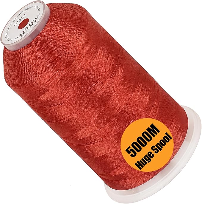 New brothread - Single Huge Spool 5000M Each Polyester Embroidery Machine Thread 40WT for Commercial and Domestic Machines - Vermilion (Janome Color)