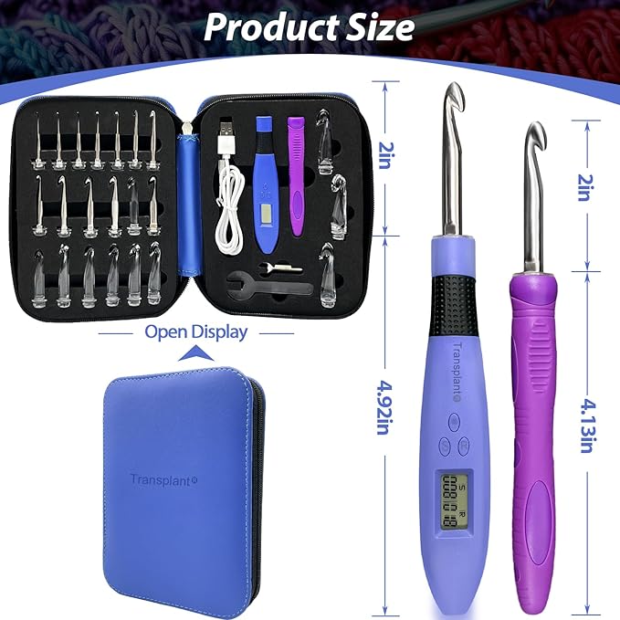 Crochet Hook with 22 Different Size, for Stitch & Row Counter, Light Up Interchangeable Crochet Needle, Ergonomic Crochet Hooks with 2 Levels Led