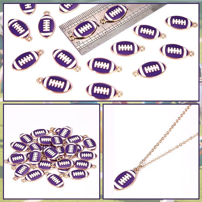 NVENF 30PCS Football Charms for Jewelry Making, Enamel Football Charms for Bracelet Necklace Earrings Making, Red Black White Blue Purple Orange Game Day Football Charm Bulk