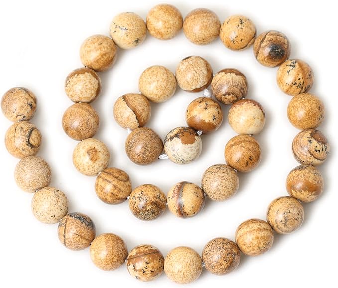 cheavian 35pcs 10mm natural picture jasper stone round loose beads for jewelry making diy findings 1 strand 15"