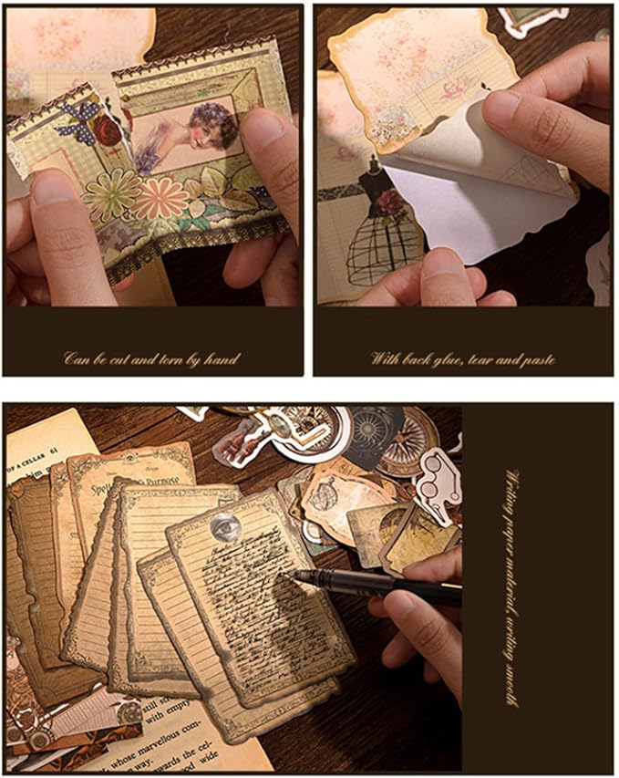 100PCS Vintage Journaling Scrapbooking Supplies Ephemera Pack for Junk Journal Planners Decoupage Paper Scrapbook Stickers Aesthetic Cottagecore Collage Craft Album (Notes)