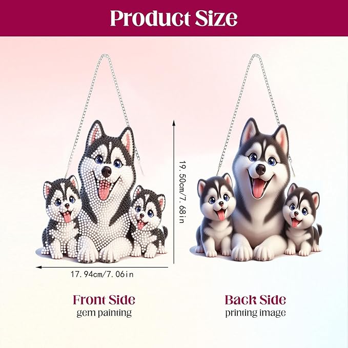 Masendp Hanging Diamond Art Kits for Adults, Special Shaped Cute Dog Family Diamond Painting Pendant Ornaments Kit DIY Crystal Rhinestone Gem for Home Decoration and Gifts