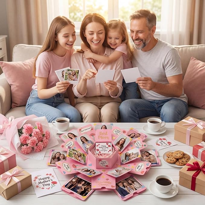Koogel Explosion Gift Box, Surprise Picture Love Box Pink Exploding Photo Album with DIY Scrapbooking Accessories for Birthday Wedding