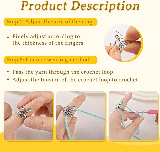 Yizzvb 3 Pcs Crochet Ring+30Pcs Stitch Markers, Adjustable Tension Rings for Finger Yarn, 6 Large Eye Blunt Needles, Knitting & Crochet Accessories Set for DIY Crafts,Crocheters Knitters