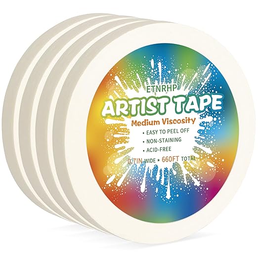 White Art Tape Medium Tack Artist Masking Tape Paper Acid Free Tape Watercolor Painters Tape Artists Tape for Drafting Art Watercolor Painting Canvas Framing, 0.7 inch Wide 660FT Long