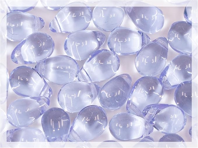 Czech 50-Piece Glass Beads, 6x9mm, Teardrop Transparent Violet-Blue (20210)