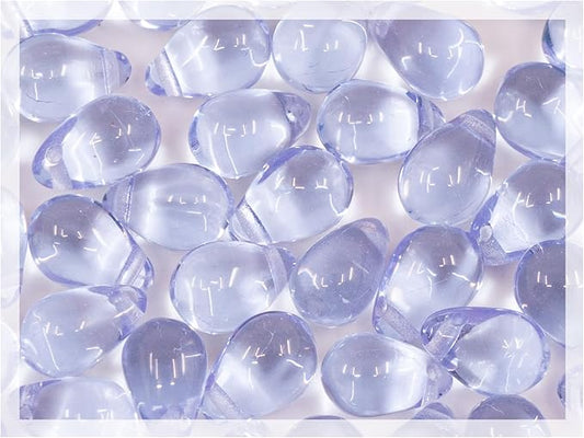 Czech 50-Piece Glass Beads, 6x9mm, Teardrop Transparent Violet-Blue (20210)
