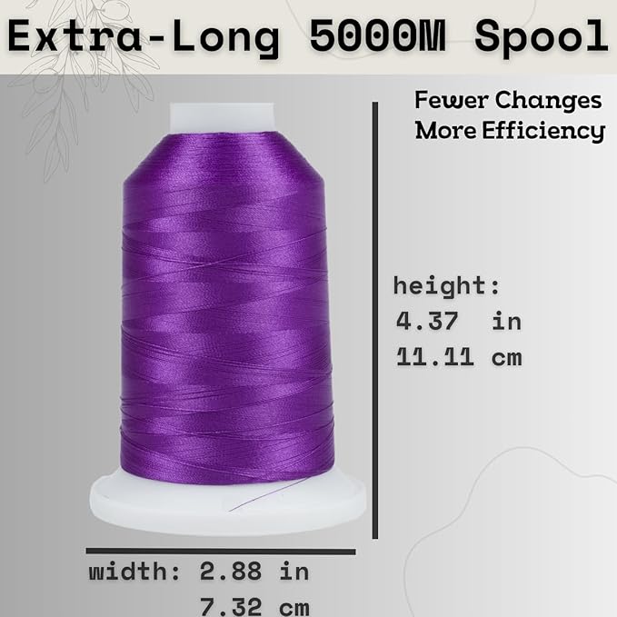 Simthread Trilobal Polyester Thread – 5000M (5500yds) No.40 – Super Sheen, Tangle-Free – Built-in Thread Lock Spool – Compatible with Brother, Singer, Janome & More, Purple-614