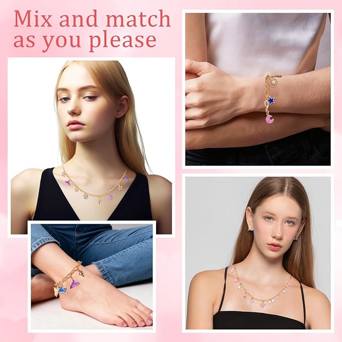 Wurosi 443 Pcs Gold Charm Bracelet Necklace Making Kit for Women, Including 8 Paperclip Chain Bracelets, 4 Paper Clip Chain Necklaces, Accessories for Jewelry Making, Crafts Beginner Supplies Gift
