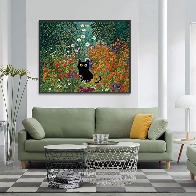 ARPADAMO Diamond Art Kits for Adults,5D Black Cat Diamond Painting DIY Animal Diamond Art Diamond Painting Kits for Adult,Round Full Drill Diamonds, Diamond Art Kits for Home Decor-12x16inch