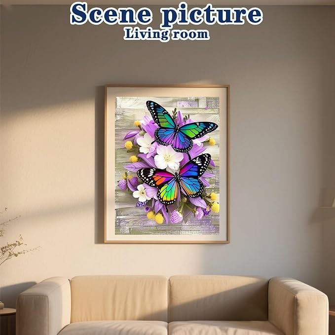 DOTZSO Butterfly Diamond Painting Kits for Adults, Easy DIY 5D Round Full Drill Diamond Art kit Diamond Dot Crystal Gem Art and Craft for Beginners Home Wall Decor 12x16 Inches