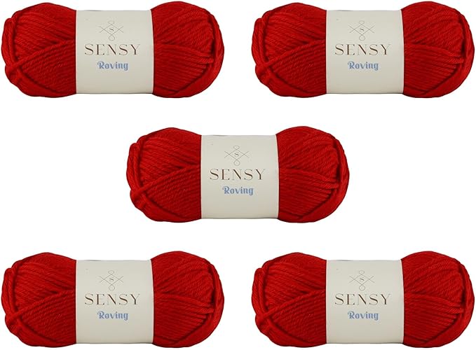 5 Skeins of Sensy Roving Yarn, 3.5 oz, 132 Yards, Gauge 5 Bulky (Carmine Red)