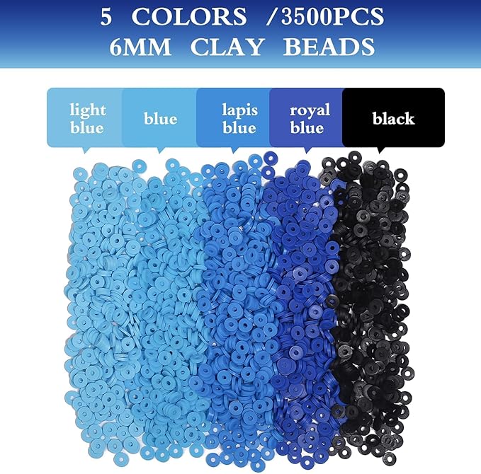 3500pcs Blue Clay Beads for Bracelets Making 6mm Heishi Beads Polymer Flat Round Disc Clay for Jewelry Making Blue Bead Crafts