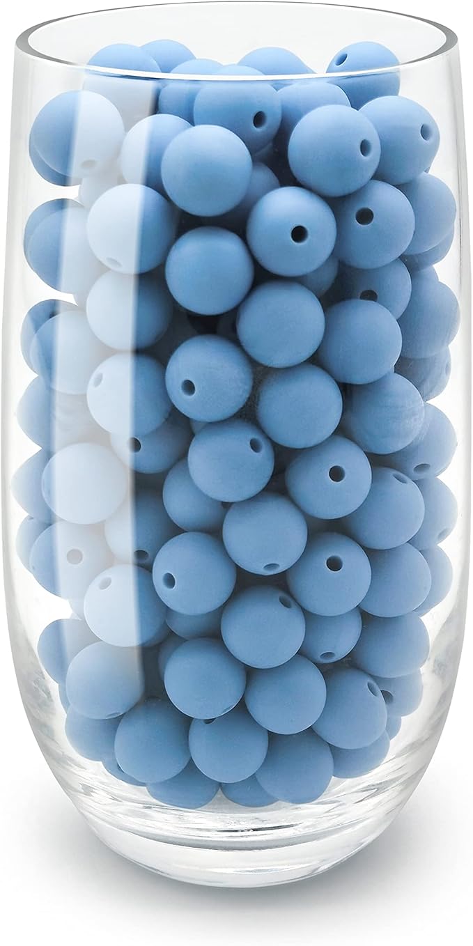 DIYOMR 100Pcs Silicone Beads, Single Color Beads Silicone Round Beads Rubber Craft Beads Bracelet Necklace Beads for Keychain Jewelry Lanyard DIY Crafts Making (12mm,Azure)