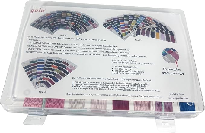 golo Crochet Thread Size 10-108 Color Card 108 Skeins Embroidery Thread Set Elegant Gift Box Set with Tools 100% Long-Staple Cotton Embroidery Floss