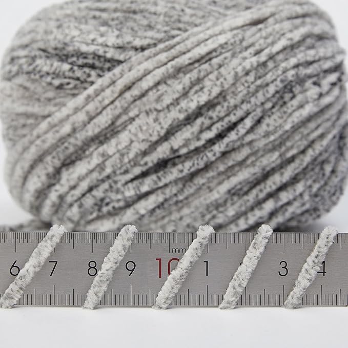 NICEEC 3 Skeins Soft Chenille Yarn Blanket Yarn for Knitting Fancy Yarn for Crochet Weaving DIY Craft Total Length 3×85m (3×93yds, 3×50g)_Overcast Gray