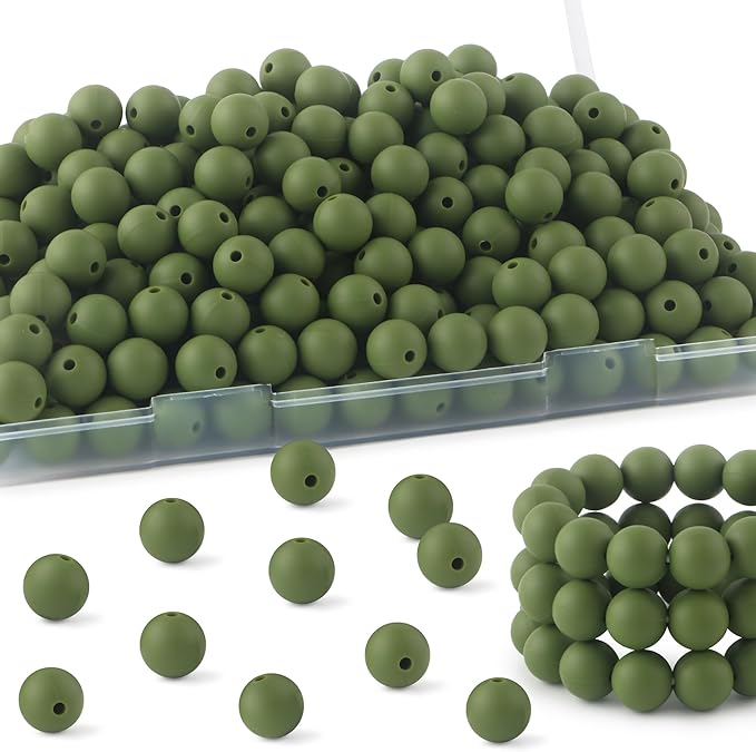 160Pcs 12mm Silicone Beads for Keychain Making Bracelet Necklace, Bulk Round Silicone Beads for Pens（Bean Green）