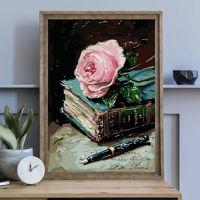Mosaflare Paint by Numbers for Adults Beginner, Book Flower Adult Paint by Number Kits on Canvas, DIY Acrylic Oil Easy Painting by Numbers for Home Wall Decor 12X16 inch (Without Frame)