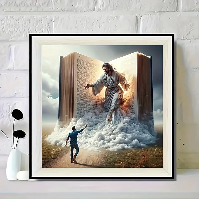 BYGFHLYW Diamond Art Painting Kits for Adults, Jesus 5D Diamond Painting Dots Art Kits for Adults Beginner, DIY Full Round Gem Crystal Art Paint by Diamond Book, Home Wall Decor 14x 14 in