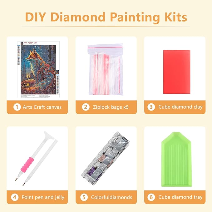 SENQAO Fox Diamond Painting Kits for Adults Animals, Fox Diamond Art Kits for Adults Beginner, Full Drill 5D DIY Crafts for Adults Home Wall Decor Diamond Dots Paint by Numbers for Adults 11.8x15.7in