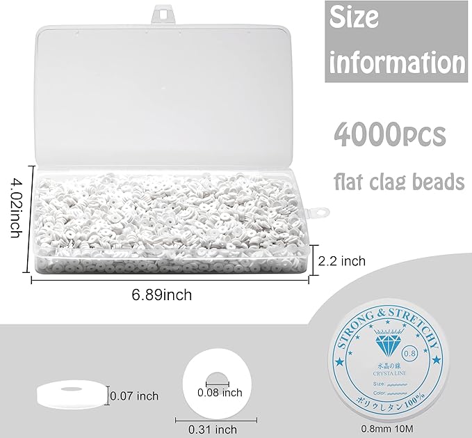 4000 Pcs Clay Beads for Bracelets Making, Polymer Spacer Flat DIY for Jewelry Necklace Earring Making Kit, Preppy Aesthetic Heishi Heshie Thin Disk Beads Assortments Set 4 6 8MM (WH-12-19, 8MM)