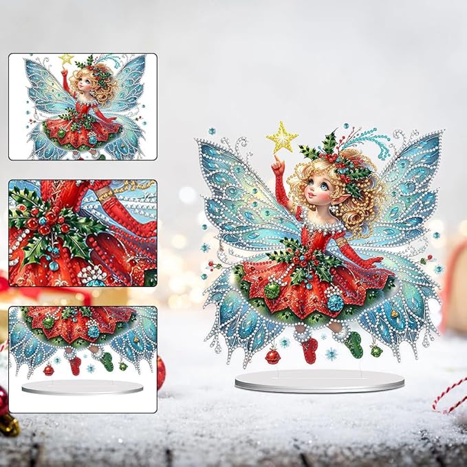 LAKEQUILL Christmas Diamond Art Painting Kits, Angel Girl Tabletop Ornament, Stand Up Diamond Art Desktop Kits for Home Office Decor, New Year Gift