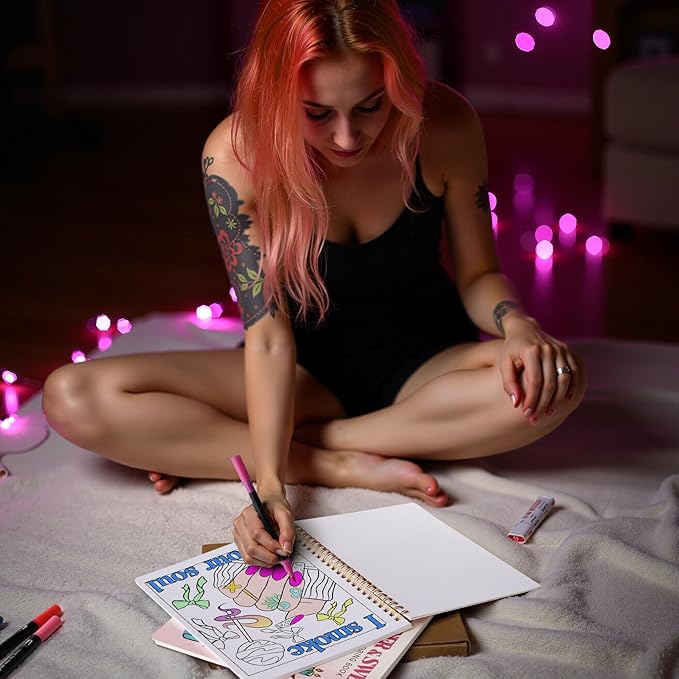 Stoner Coloring Book for Adults Relaxation - 2 pcs Cozy Weed Girl Moments Coloring Book for Women with Markers - Funny Stress Relief Self Care Gifts - Get Well Gifts After Cancer Surgery