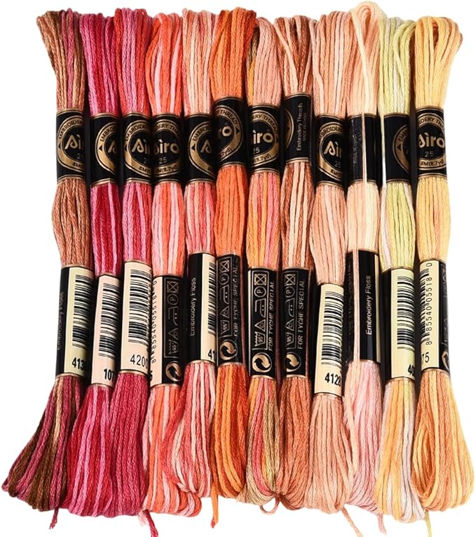 12 Skeins 105 Yards Cross Stitch Floss Colorful Embroidery Thread 6 Ply Variegated Friendship String Polyester Threads Bulk for Sewing Making Bracelets Clothes Stitching Decor Craft DIY
