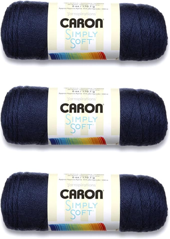 Caron Simply Soft Dark Country Blue Yarn - 3 Pack of 170g/6oz - Acrylic - 4 Medium (Worsted) - 315 Yards - Knitting/Crochet
