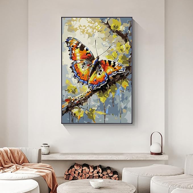 Yezavesu Framed Paint by Numbers Kit for Adults Beginner & Kids Ages 8-12, Butterfly Paint by Numbers with Frame, DIY Number Painting for Adults Butterfly for Home Wall Decor Gift 8X 12 inch