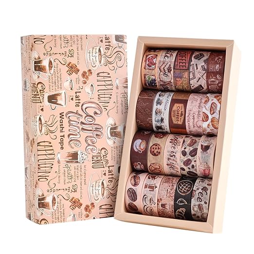 20 Rolls Coffee Theme Washi Tape Set, Writable Decorative Tapes for Scrapbooking, Junk Journal Supplies, Bullet Journaling, Bullet Journaling, 0.6"x79" per Roll
