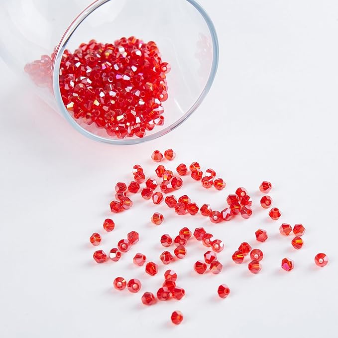 laopottbeads 1100pcs red 4mm bicone crystal beads for jewelry making – faceted glass beads for diy bracelets, necklaces, earrings, suncatchers, crafts, and loc sprinkles