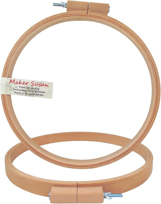 maker susan 12 inch round beechwood quilting hoop, wooden cross stitch hoop with adjustment screw, embroidery hoop, quilting frames for hand quilting, suitable for embroidery (round)