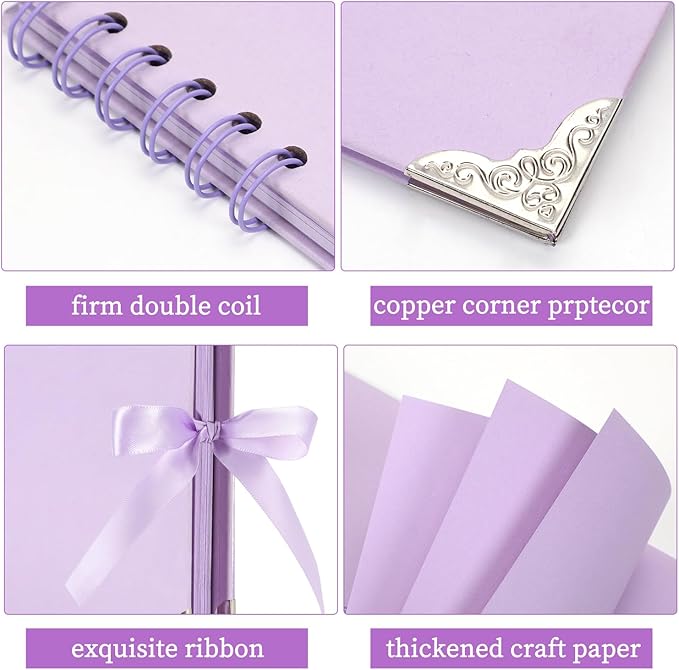 Scrapbook (8 x 8 inch) Scrapbook Album 60 Pages Ideal for Your DIY Scrapbooking Albums Wedding and Anniversary Family Photo Album (purple)