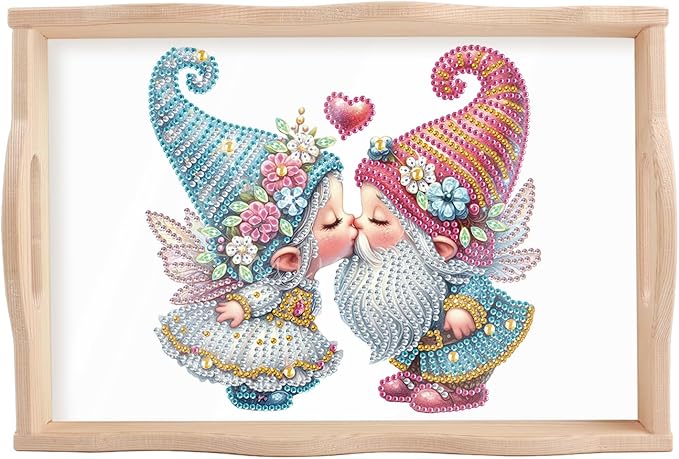 DIY Diamond Art Tray with Handle Diamond Art Painting Plate Creative Design Handmade Wooden Tray Mosaic Making Kits by Number Kits Diamond Art for Coffee Living Room Home Organizer (Nice Kiss)