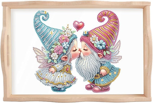 DIY Diamond Art Tray with Handle Diamond Art Painting Plate Creative Design Handmade Wooden Tray Mosaic Making Kits by Number Kits Diamond Art for Coffee Living Room Home Organizer (Nice Kiss)