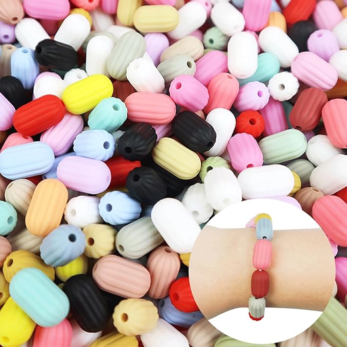 40PCS Cylinder Silicone Beads Colorful Silicone Beads Bulk Spacer Beads Colorful Focal Beads for DIY Craft Garland Keychain Lanyard Necklace Bracelet Jewelry Making Accessories Handmade Crafts