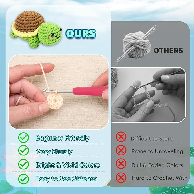 Totiro Crochet Kit for Beginners, Turtle Amigurumi Starter Kit, Easy DIY Craft Set with Step-by-Step Video Tutorials, 3 Pack Animal Crochet Pattern Learning Kit for Teens Adults Birthday Gift
