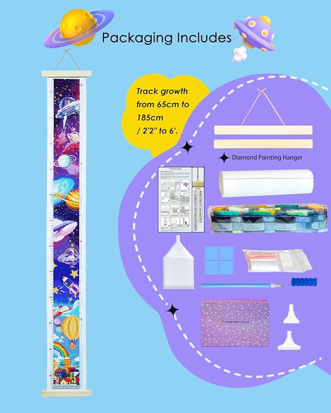 forever young DIY Growth Chart for Wall Diamond Art Kits for Kids Diamond Painting Kits for Adults, Square Drill Diamond Painting Kit, Gem Art Kit with Diamond Dots,City Height Chart 47.2 x 3.9 Inch