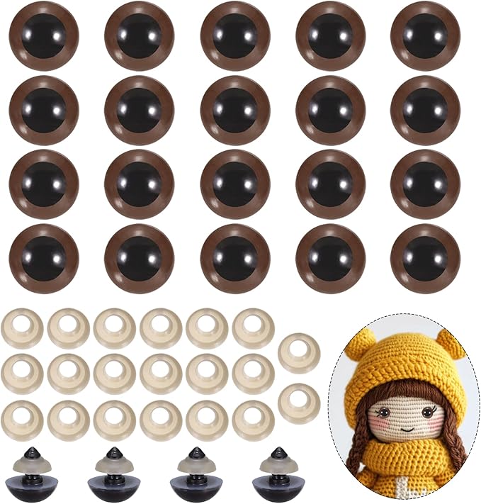 PATIKIL 18mm Safety Eyes, 20Pcs Realistic Doll Crocheting Safety Eyes with Washers for Decor Crochet Accessories Dolls Craft Halloween, Brown