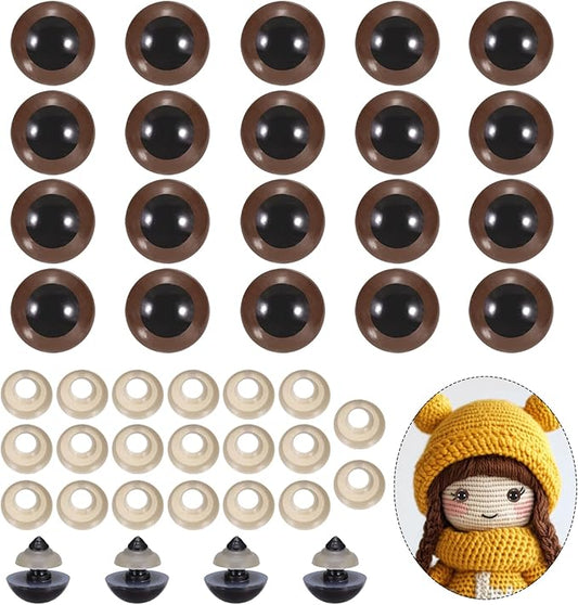 PATIKIL 18mm Safety Eyes, 20Pcs Realistic Doll Crocheting Safety Eyes with Washers for Decor Crochet Accessories Dolls Craft Halloween, Brown