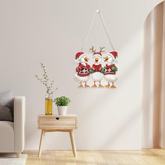 GHHKUD Hanging Diamond Art Christmas Ducks Pendants Kits, DIY Hanging Decoration Double Sided Animals Diamond Pinting Ornaments for Adults Kids Gifts for Home Decor