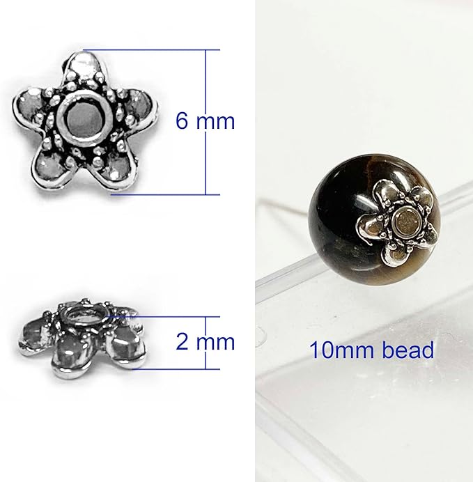 Heather's cf Flower Bead Caps Custom Fancy Charm Jewelry Making Spacer Kit Findings Bulk Vintage for Bracelets Earrings Necklaces Rings Beading Supplies Craft Non Tarnish DIY (Silver Star - 500 Pcs)